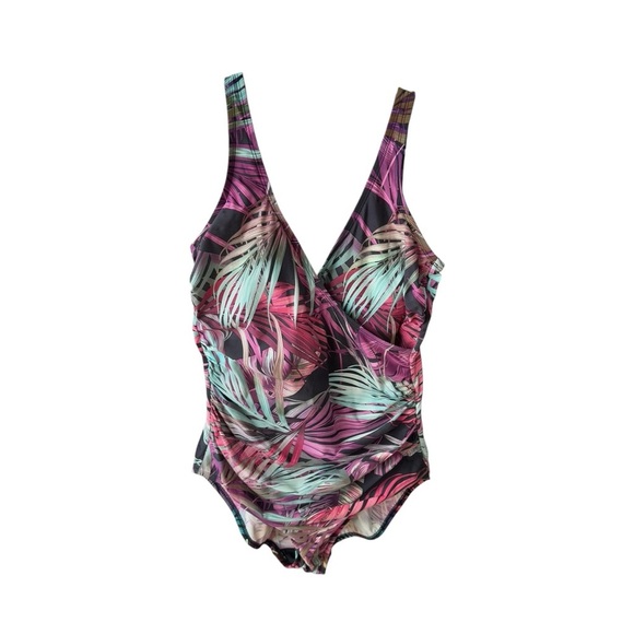 Miradonna by Miraclesuit Bahama Palms 1 Pc Swimsuit Plus Size 14 Pool Resort - Picture 7 of 8